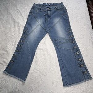 Vintage Apollo Jeans Womens‎ Size 13 14 Waist 28" Flared Y2K Distressed Faded